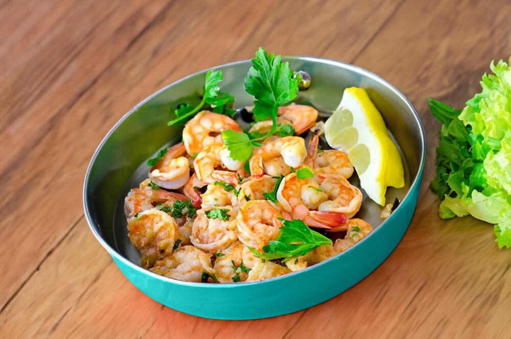 Garlic Fried Shrimp in a Skillet