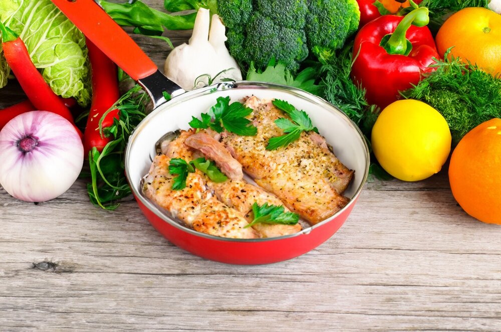 Pink Salmon Fillet in a Frying Pan
