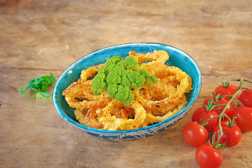 Crispy Battered Onion Rings Fried in a Skillet