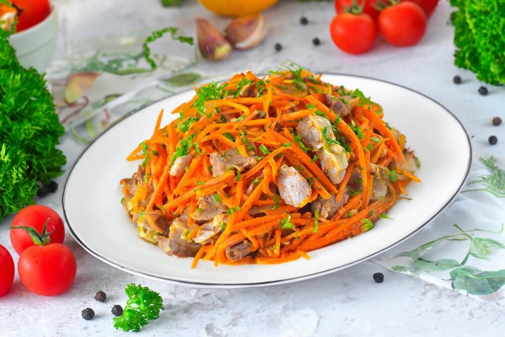 Chicken Gizzard Salad with Korean-Style Carrots
