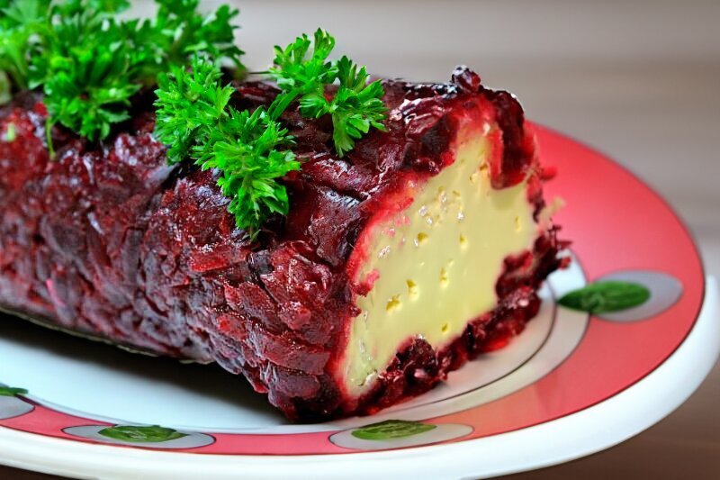 Salad with Pickles, Beets, and Smoked Cheese