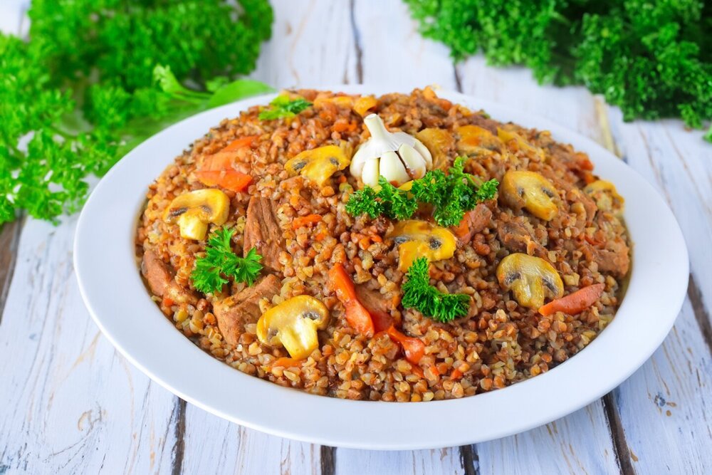 Buckwheat Pilaf with Meat and Mushrooms
