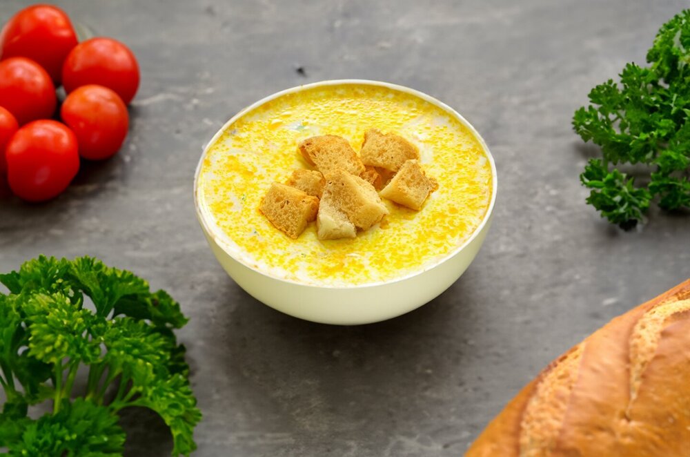 Cheesy Chicken Soup with Croutons