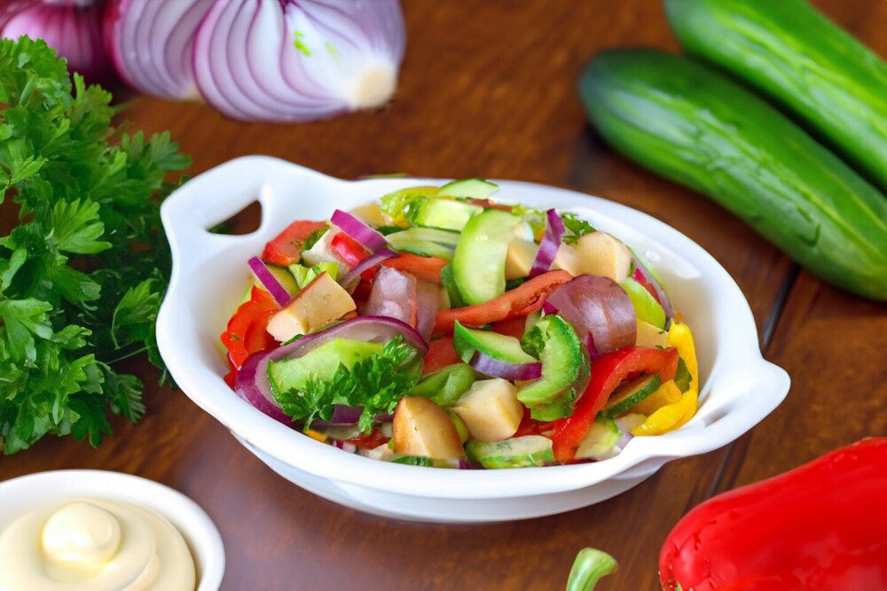 Salad with Smoked Cheese and Cucumber
