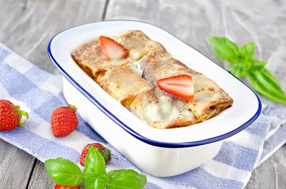 Crepes with Cottage Cheese in the Oven